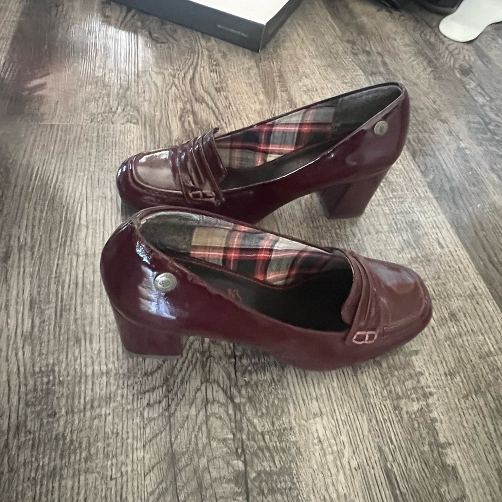 Burgundy heeled loafers